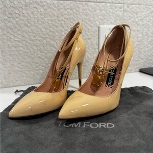 Tom Ford Beige Leather Padlock Ankle Wrap Pumps Size 39